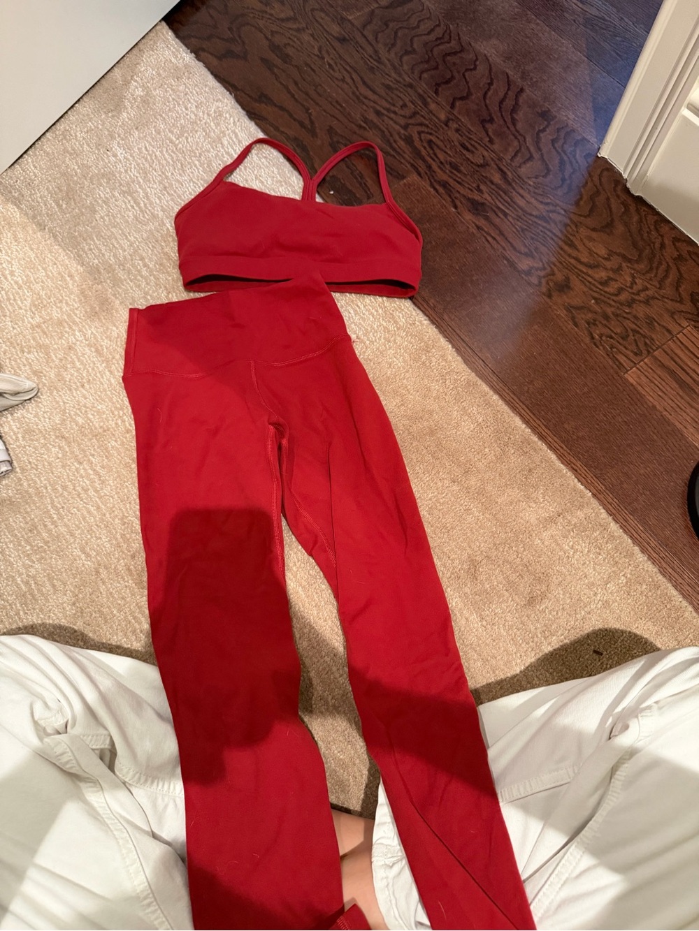 Amazon Red High-Waist Leggings with Matching Sports Bra Set